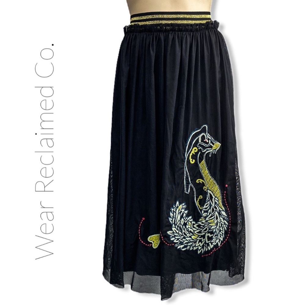 MOMENT Dragon Embroidered Black Tulle Skirt